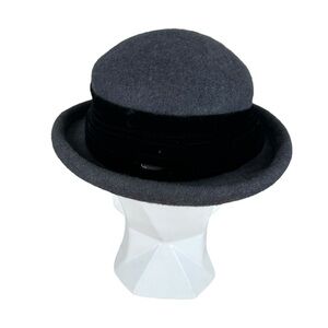Liz Claiborne Vintage Gray Black 100% Wool Hat Winter 1990s Victorian Tea VTG